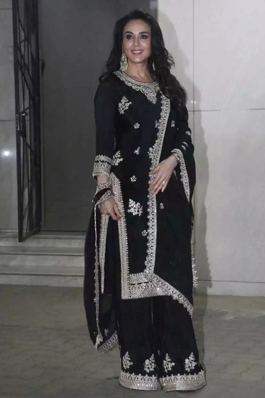Georgette Plazo Suit Set With Heavy Embroidery